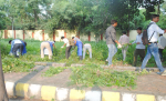 Parisar ki safai kerte hue Adhikari and other employee