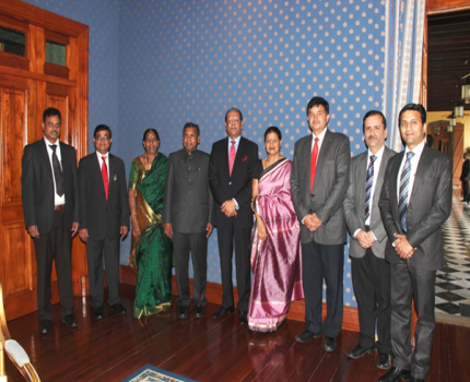The Indian delegation along with Honourable Rajkeswur Purryag