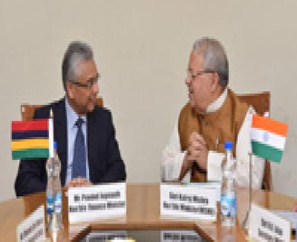 The Finance Minister of Mauritius, Mr. Pravind Jugnauth calling on the Union Minister for Micro, Small and Medium Enterprises, Shri Kalraj Mishra, in New Delhi on September 15, 2016.